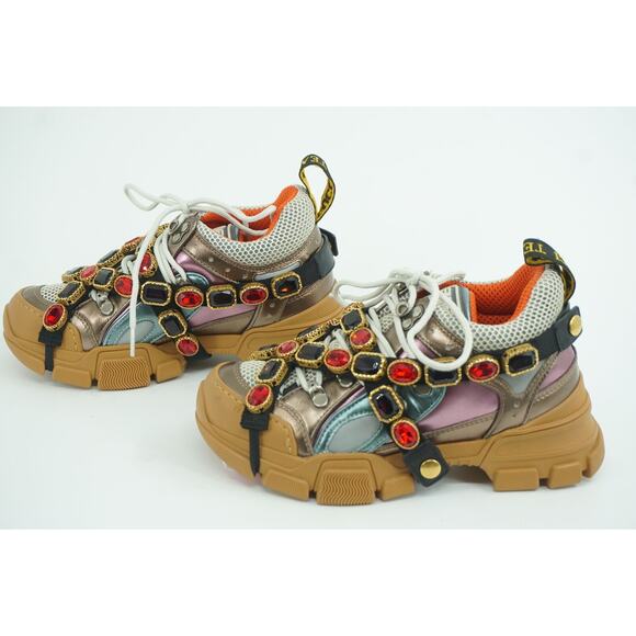 Gucci Flashtrek Jewel Sega Sneakers Size 35 $1725 Jem Metallic Leather Mesh NIB - Picture 9 of 12